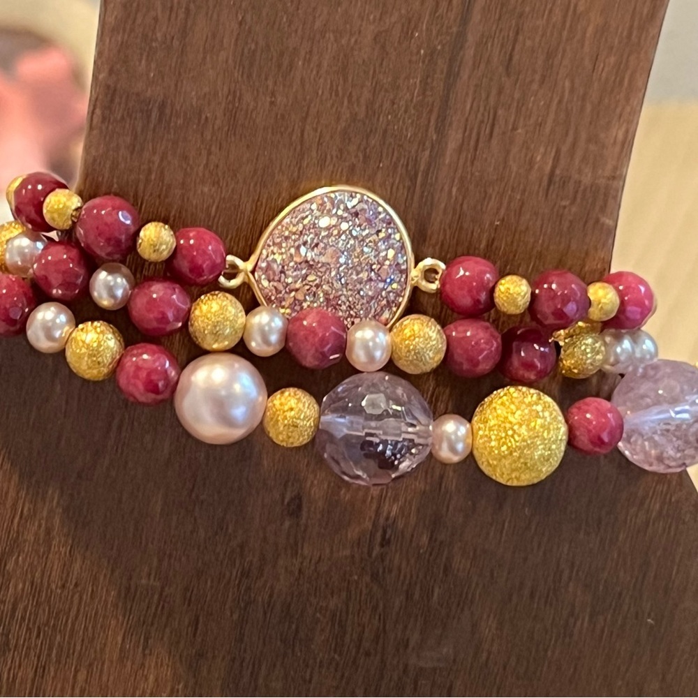 Beaded bracelets 3 strands. Stretchy stackable handmade